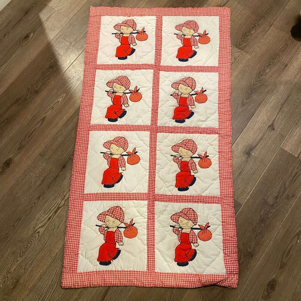 Vintage Handmade Baby Quilt 50"x27" - Folk Art by Monique Cliche‎ Spenard